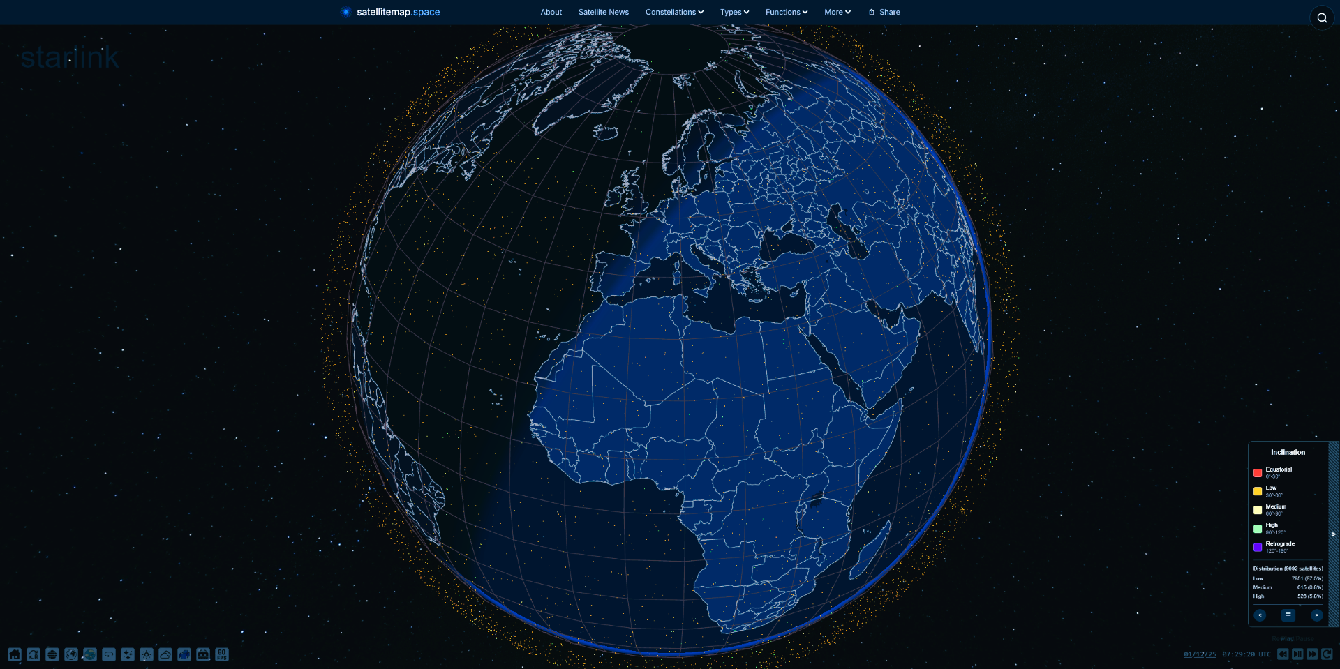 Real-time tracking of satellites in Earth's orbit by SatelliteMap-Space. Push the photo to get to the realtime map.